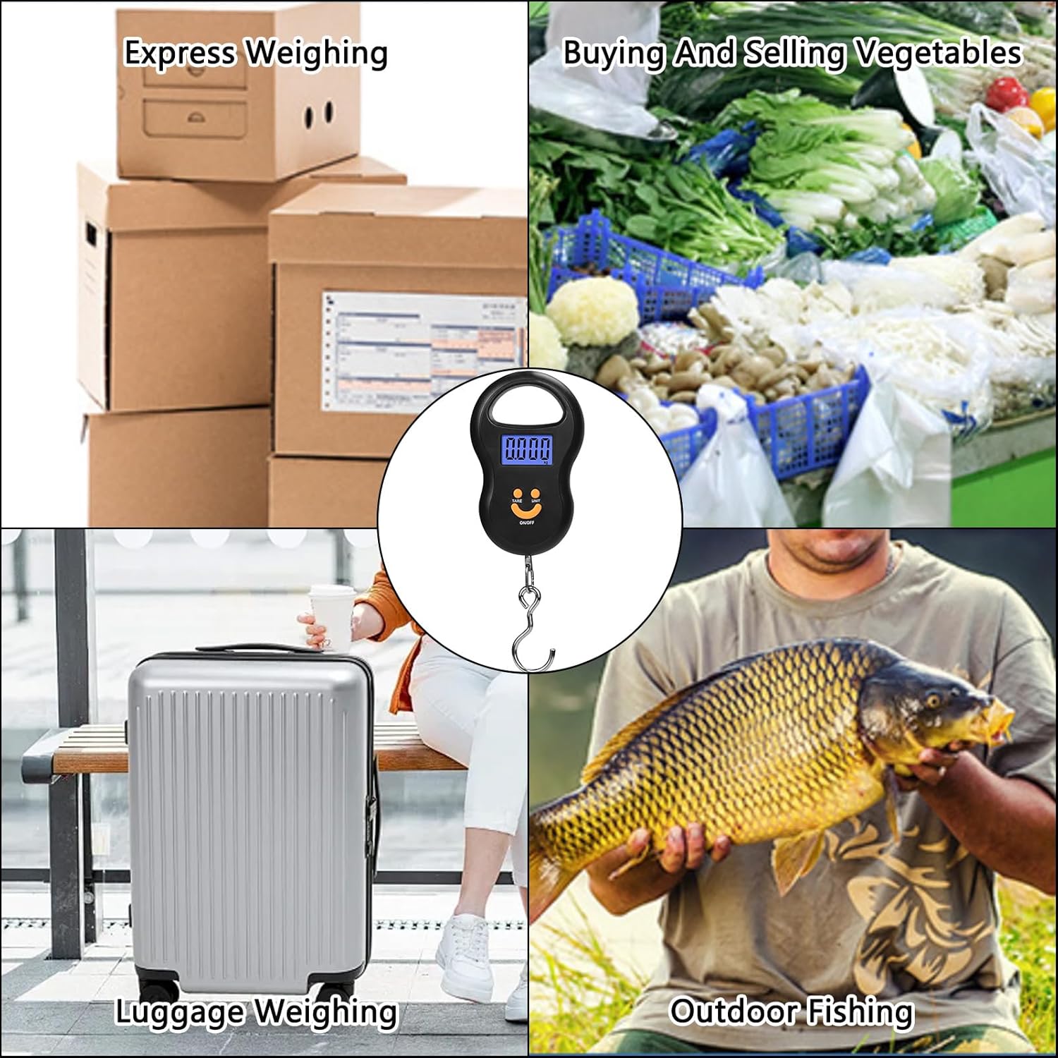 Fish Scale 50KG Hanging Scale Luggage Scale Weighing Scale with Comfortable Handle and Large Hook, Suitable for Home Farm Outdoor Hunting Fishing (Black) - Image 7