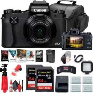 Canon PowerShot G1 X Mark III Digital Camera (2208C001) + 2 x 64GB Memory Card + 3 x NB13L Battery + Corel Photo Software + Charger + Card Reader + LED Light + Soft Bag + More (Renewed)