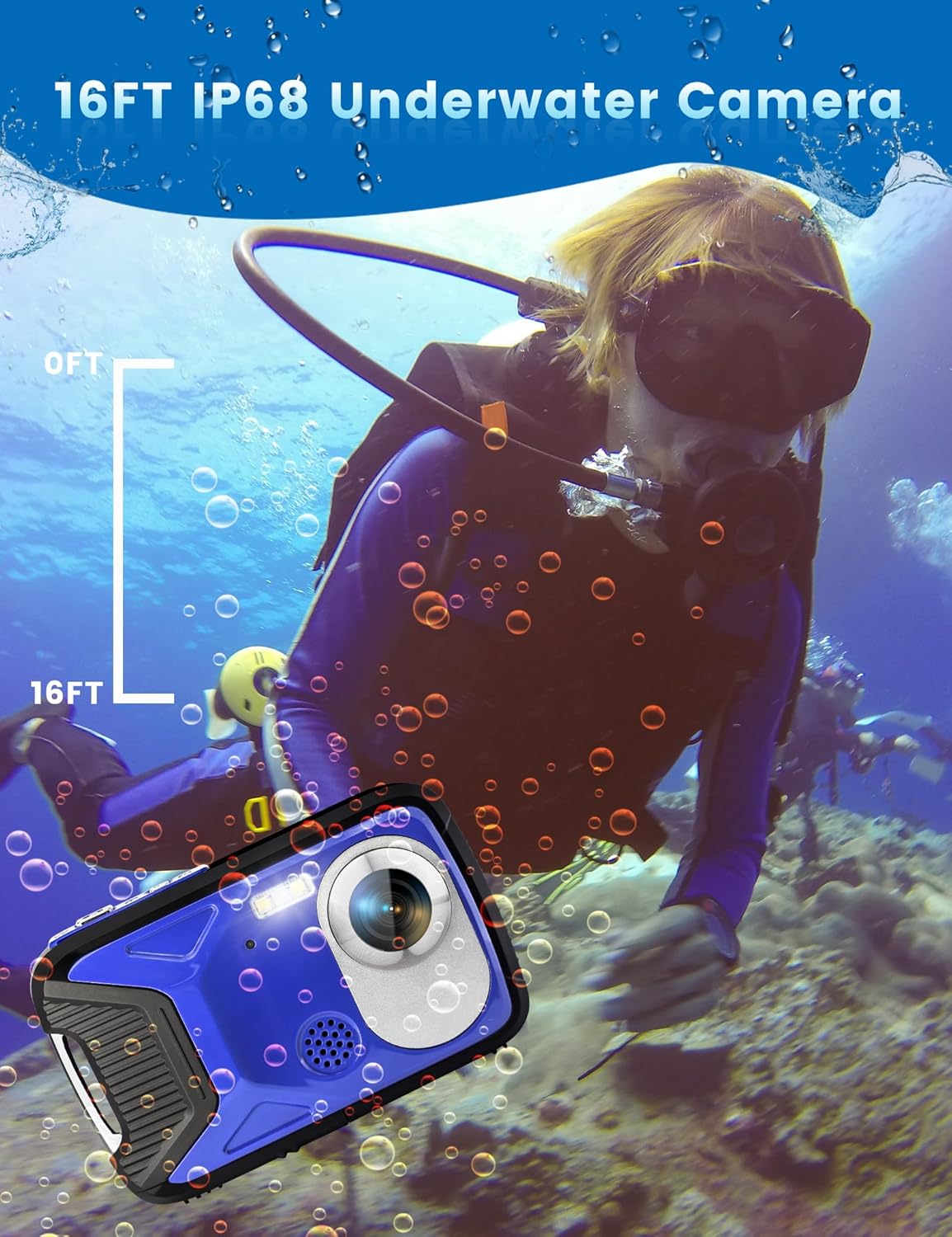 16FT Waterproo Camera, 30MP Underwater Digital Camera with 32G Card and Floating Strap, 18X Zoom Rechargeable Point and Shoot Camera for Snorkeling Swimming - Image 4