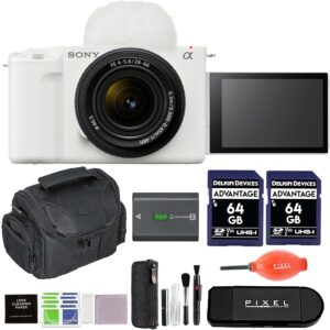 Sony ZV-E1 Mirrorless Vlog Camera (White) with 28-60mm Lens Bundle with 2 x Delkin 64GB SD Card, Gadget Bag, & More