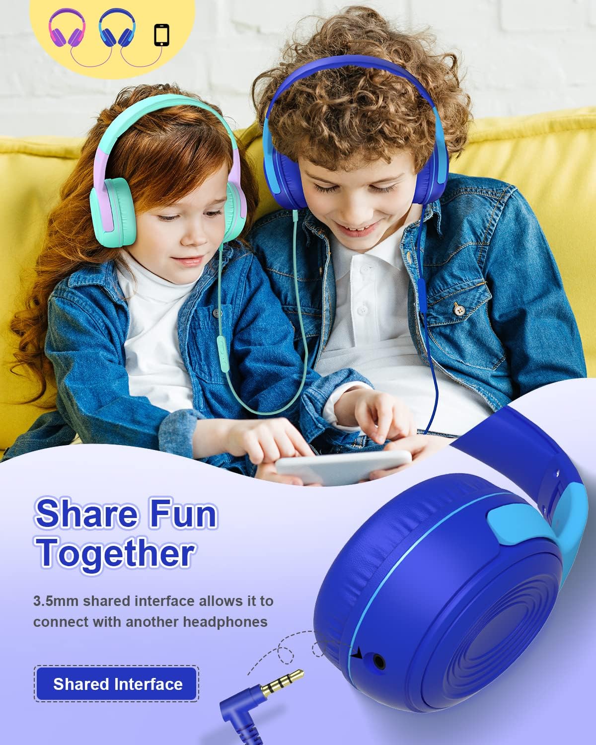 ELECDER Kids Headphones, S8 Wired Headphones for Kids with Microphone for Boys Girls, Adjustable 85dB/94dB Volume Limited (Navy/Blue) - Image 5