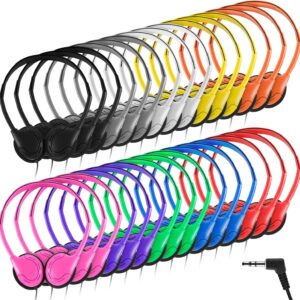 Yunsailing 30 Pack Class Set Headphones for Kids Students Bulk Classroom Headsets Adjustable School Earphones On Ear with 3.5 mm Jack for Youth Adults, Operation Christmas Bulk Items(Classic Colors)