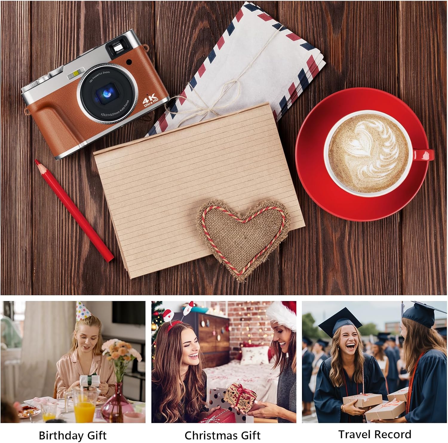 4K Digital Camera, Photography Autofocus 48MP YouTube Vlogging Camera, 16X Digital Zoom Video Camera Anti-Shake with 32GB Micro Card, Compact Point and Shoot Travel Cameras for Gifts(Brown) - Image 7