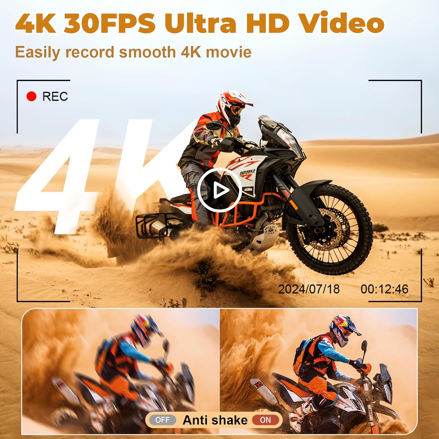 4K Digital Camera - Digital Cameras for Photography - 64MP Vlogging Camera for YouTube - Autofocus Video Camera 3" 180° Flip Screen with 18X Zoom - Compact Travel Cameras with 32GB SD Card 2 Batteries - Image 3