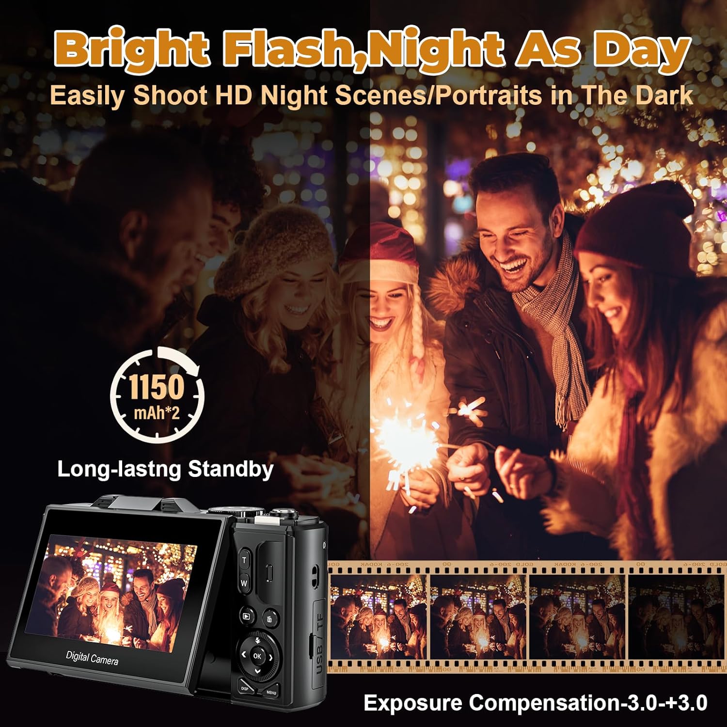 4K Digital Camera - Digital Cameras for Photography - 64MP Vlogging Camera for YouTube - Autofocus Video Camera 3" 180° Flip Screen with 18X Zoom - Compact Travel Cameras with 32GB SD Card 2 Batteries - Image 4