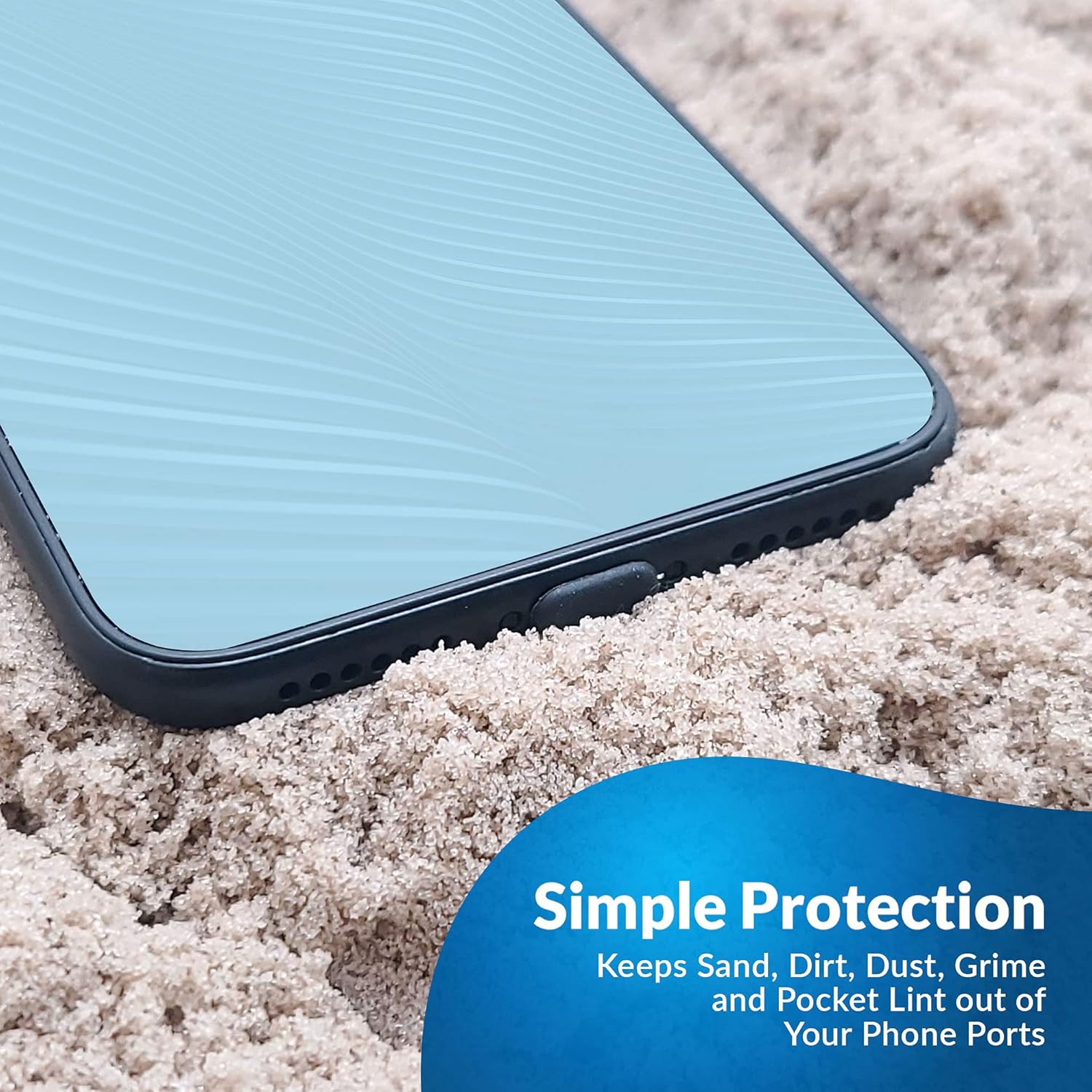 PortPlugs Anti Dust Plugs (10 Pack) - includes Charging Port Cleaning Brush - Flat Design Port Protector Cover - Compatible w/iPhone 14, 13,12,11 & Air Pods - Black - Image 5