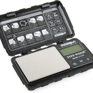 TUFFWEIGH Digital Mini Scale (1000g x 0.1g - Black/Black) - Rubberized Impact Resistant Digital Kitchen Scale - Travel Digital Pocket Scale - Digital Food Scale - Small Digital Scale