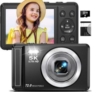 5K Digital Camera - 72MP UHD Digital Cameras for Photography - Autofocus Point and Shoot Small Camera with Flash for Kids - 2.8 Inch Screen Compact Portable Vlogging Camera with 16X Zoom, 32GB SD Card