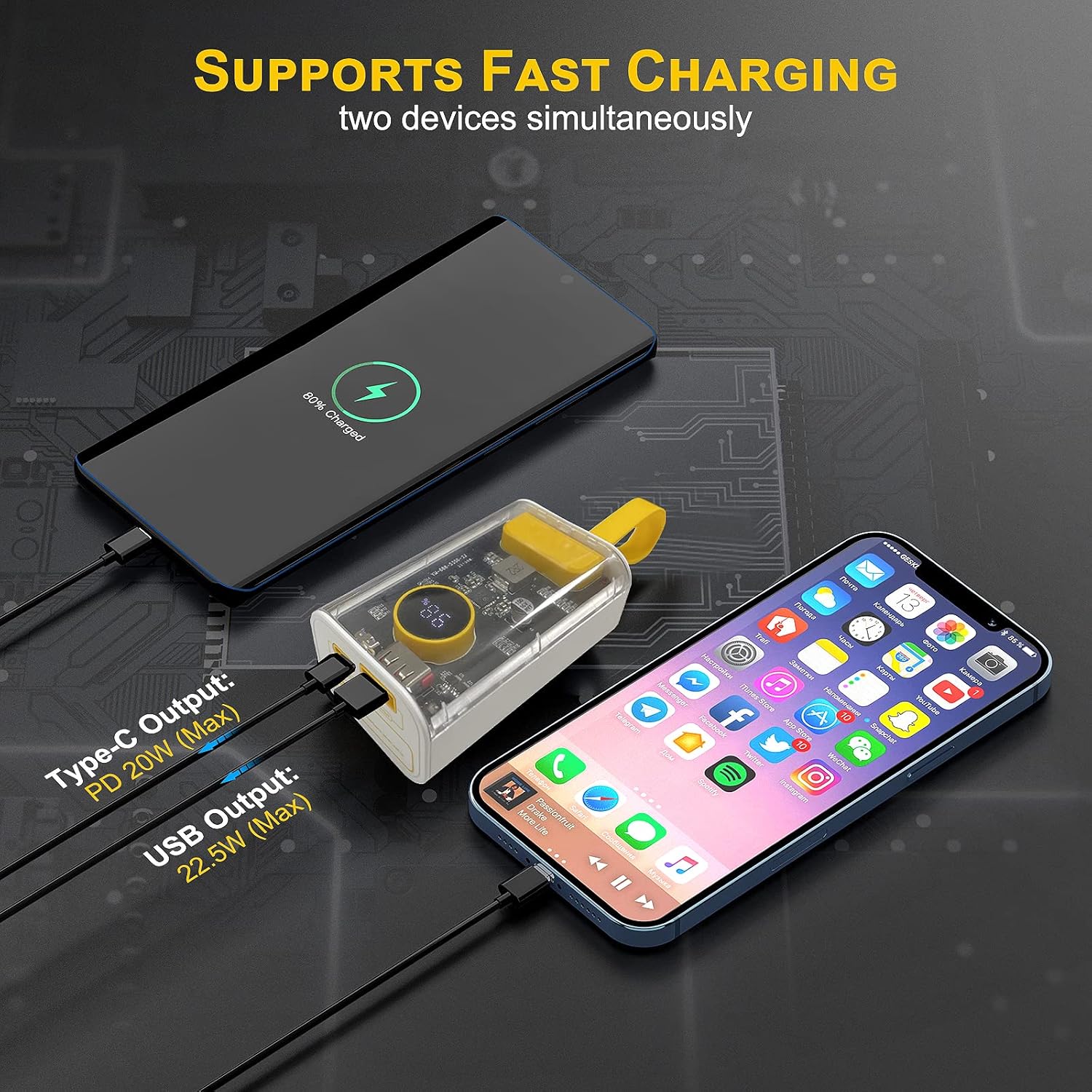 Portable Charger 10000mAh,Small Power Bank 22.5W Fast Charging,Transparent External Battery Pack,Input/Output External USB C Portable Phone Charger for iPhone iPad Samsung LG Android Cellphone(White) - Image 3