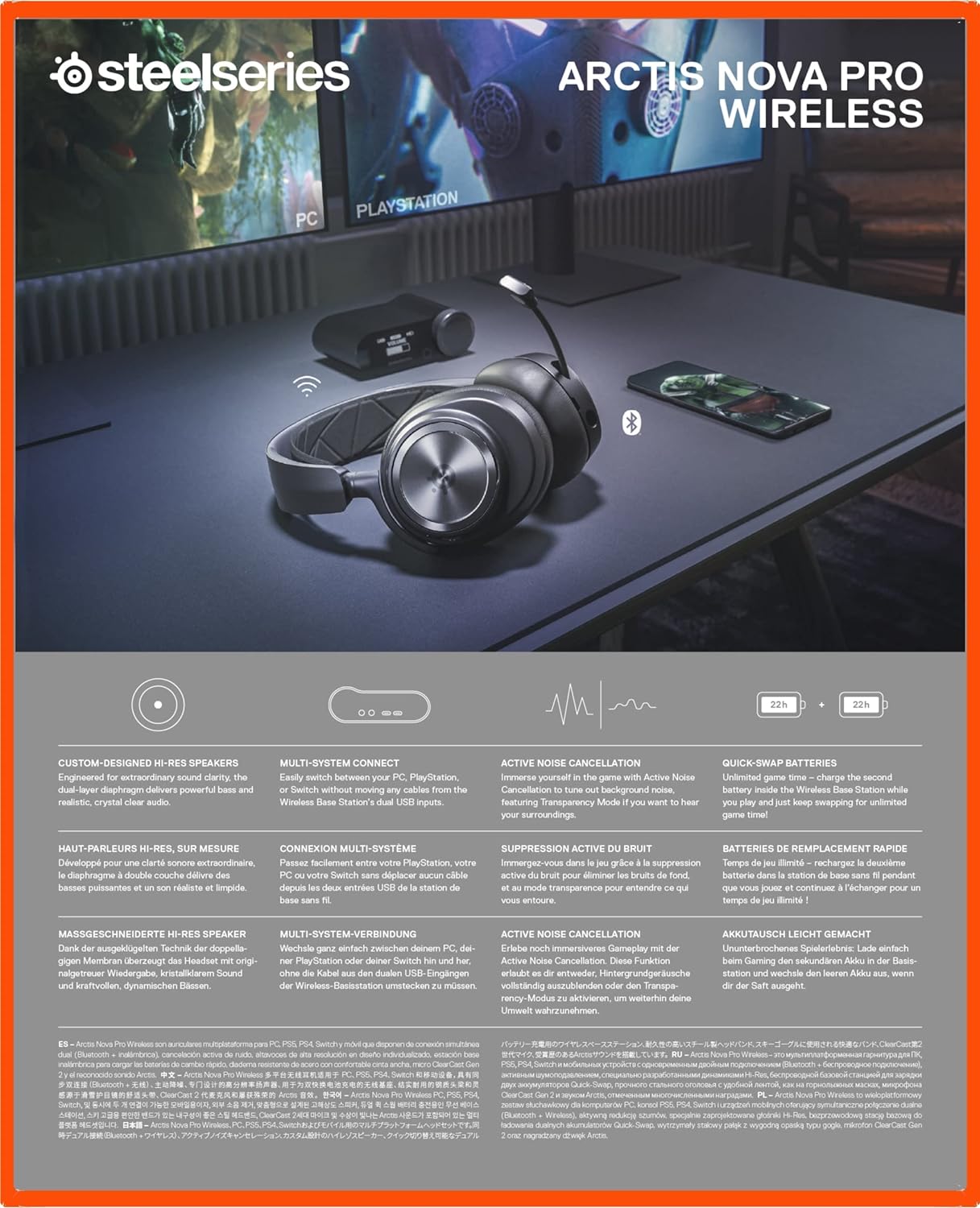 SteelSeries Arctis Nova Pro Wireless Multi-System Gaming Headset - Premium Hi-Fi Drivers - Active Noise Cancellation - Infinity Power System - Stealth Retractable Mic - PC, PS5/PS4, Switch, Mobile - Image 11