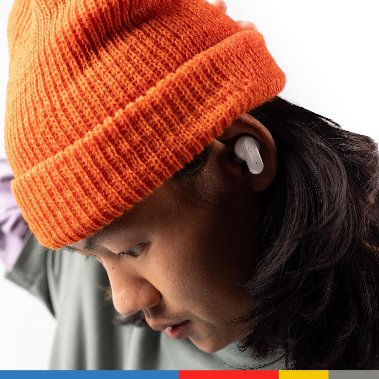 Skullcandy Dime 3 In-Ear Wireless Earbuds, 20 Hr Battery, Microphone, Works with iPhone Android and Bluetooth Devices - Bone/Orange Glow - Image 6