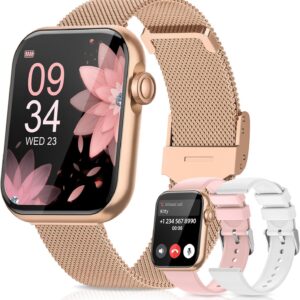 Smart Watches for Women,Fitness Tracker Watch for Android Phones/iPhone Compatible,1.85" Womens Watch with Blood Pressure Monitor,Calls and Messages/Heart Rate/Sleep/Female Cycle(3 Watch Bands)