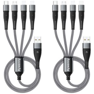 Multi Charging Cable Nylon Braided Universal 4 in 1 Multiple USB Cable 3A,with Dual Phone/USB-C/Micro-USB Port Adapter,for Cell Phones Tablets Universal Use[ 2Pack 4FT]