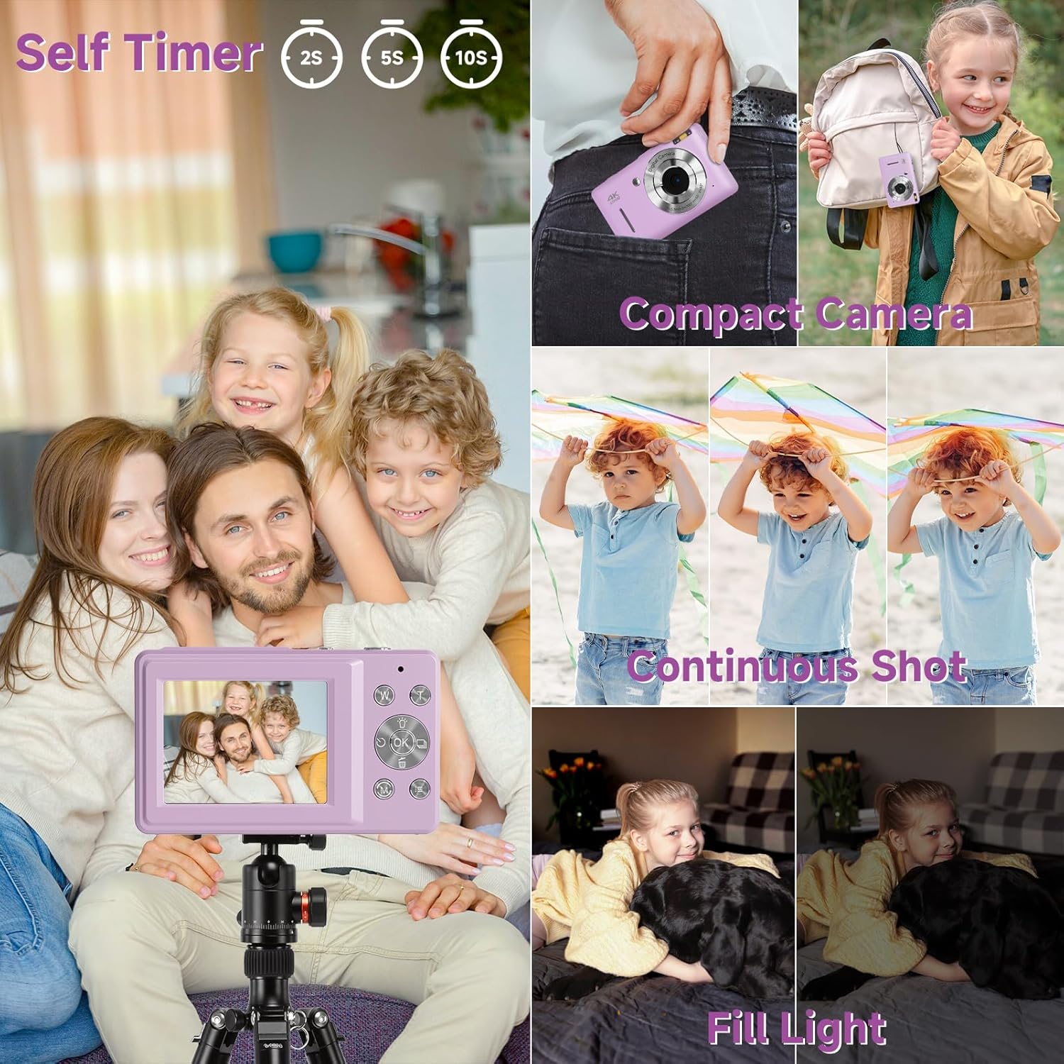 Digital Camera, FHD 1080P Digital Camera for Kids, Vintage Digital Camera with 16X Zoom, Face Detect, Smile Capture, Anti Shake, Compact Point and Shoot Camera Small Camera for Teens Purple - Image 5