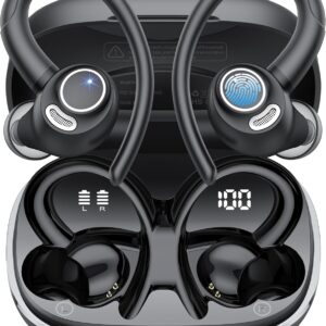 Wireless Earbuds Bluetooth 5.3 Headphones Sport, 2024 Wireless Earphones with Earhooks, HiFi Stereo Deep Bass with ENC Mic, 40H Dual LED Display, IPX7 Waterproof Ear Bud for Small Ear Running/Workout