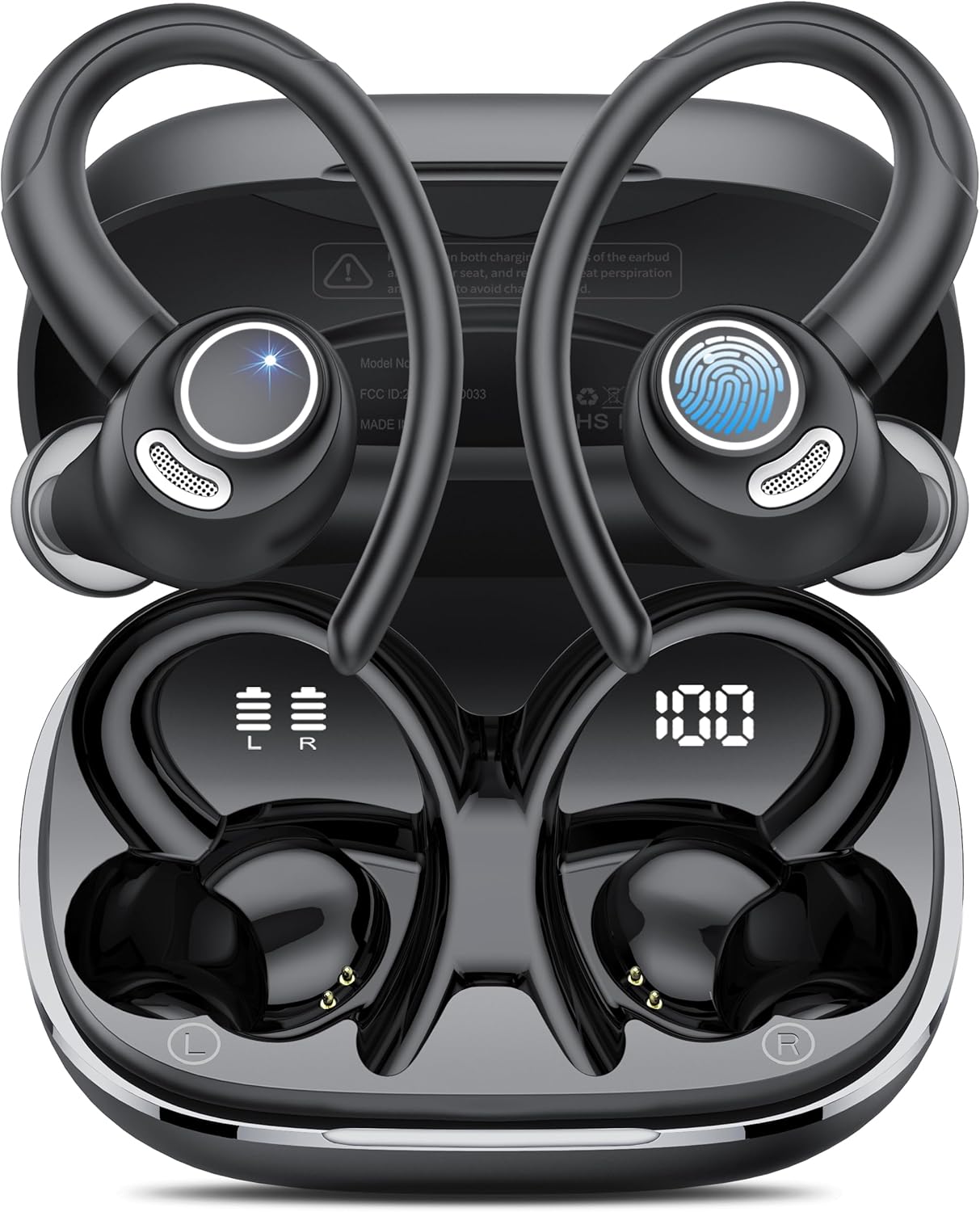 Wireless Earbuds Bluetooth 5.3 Headphones Sport, 2024 Wireless Earphones with Earhooks, HiFi Stereo Deep Bass with ENC Mic, 40H Dual LED Display, IPX7 Waterproof Ear Bud for Small Ear Running/Workout