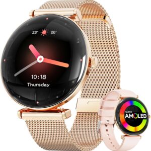 Smart Watches for Women Android IPhone Compatible[Calls/Answer/ 2 Bands/Big Dial]1.43" Micro-Spherical AMOLED Screen,Sports Watch Fitness Tracker Sleep/Heart Rate Monitor,IP68 Waterproof Smartwatch