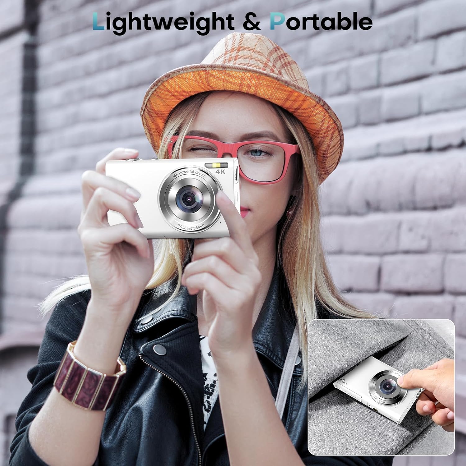 Digital Camera, Autofocus UHD 4K Vlogging Camera with 32GB Card, 48MP 16X Digital Zoom Digital Camera, Anti-Shake Portable YouTube Compact Point Shoot Camera for Teens Adult Beginner(White) - Image 8