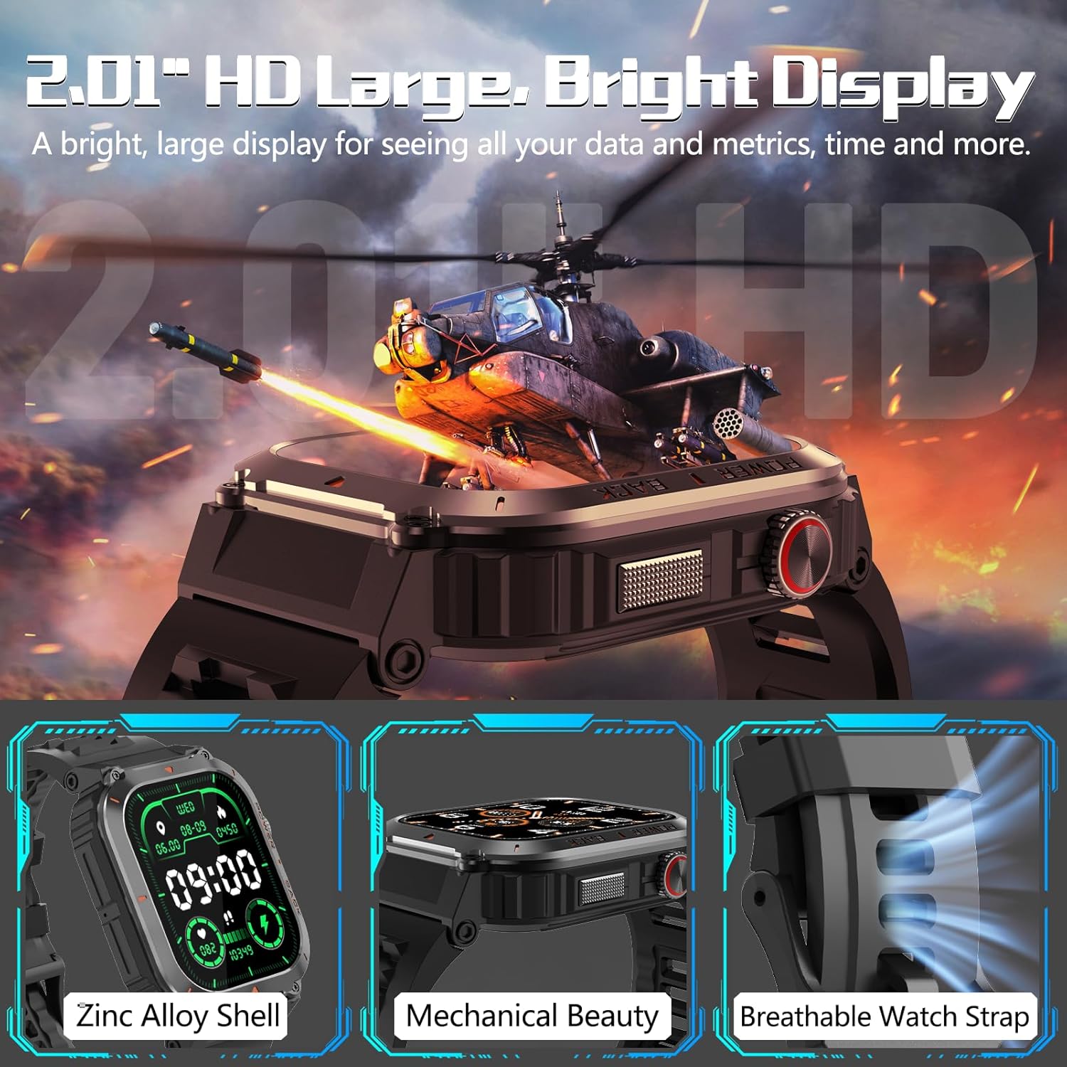 Smart Watch, Military GPS Smart Watches for Men(Answer/Make Call),Outdoor Sports Smartwatches with Health Monitor, Compass/Altitude/Air Pressure, Fitness Tracker for Android/iPhone (with GPS, Black) - Image 6