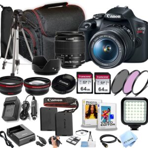 Canon EOS Rebel T7 w/EF-S 18-55mm F/3.5-5.6 Zoom Lens + 64GB Memory, Filters, Case, Tripod, LED Light, Lenses, and More (30pc DSLR Camera Bundle)… (Renewed)