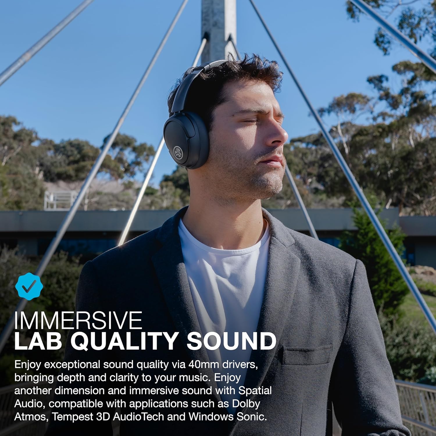 JLab JBuds Lux ANC Wireless Headphones, Graphite, Hybrid Active Noise Cancelling, Customizable Sound, Spatial Audio Compatible, Premium Over-Ear Bluetooth Headset - Image 2