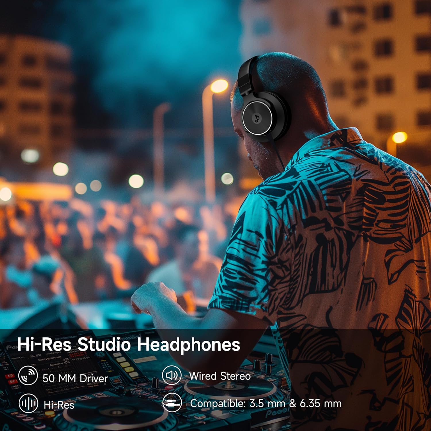 Wired Over Ear Headphones, Studio Monitor & Mixing DJ Headphones with 50mm Neodymium Drivers and 1/4 to 3.5mm Jack for Guitar AMP Podcast Piano Keyboard (Black) - Image 2