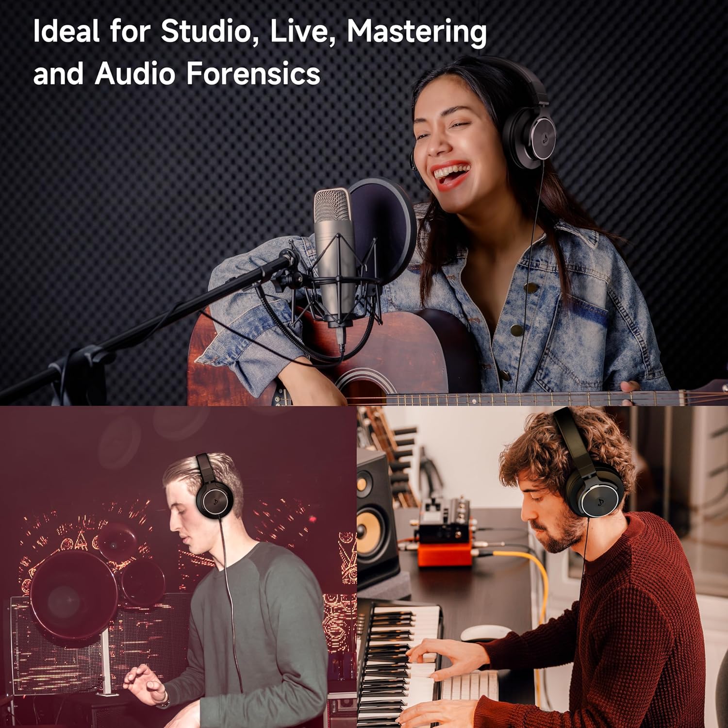 Wired Over Ear Headphones, Studio Monitor & Mixing DJ Headphones with 50mm Neodymium Drivers and 1/4 to 3.5mm Jack for Guitar AMP Podcast Piano Keyboard (Black) - Image 3