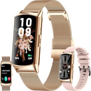 Smart Watch (Answer/Make Calls) for Women, 1.58" AMOLED Smartwatch for Android iPhone, Activity Tracker with Blood Pressure Heart Rate Sleep SpO2 Monitor, 100+ Sports IP68 Fitness Tracker (Gold)
